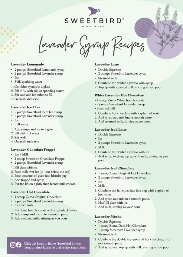 Lavender Syrup Recipe Sheet